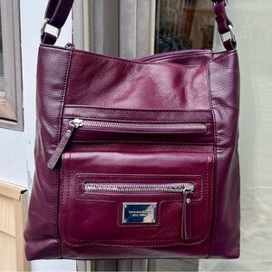 Tignanello large pebbled leather crossbody bag in two-tone plum colors